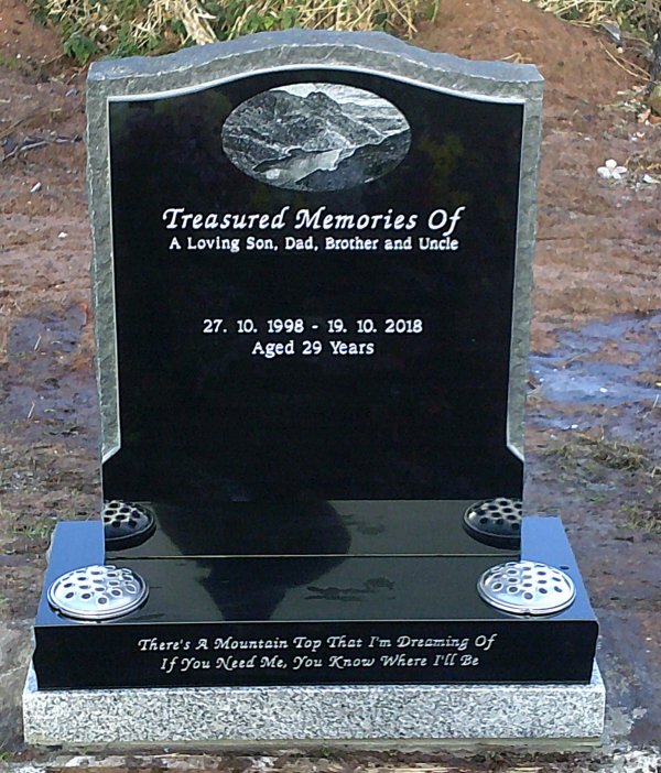 The Rustic Crem Saddle with laser etching memorial headstone