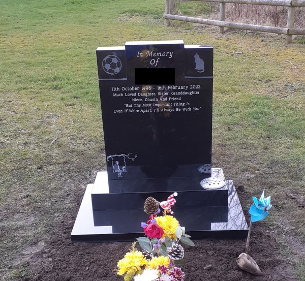 The Kendal memorial headstone with laser etching