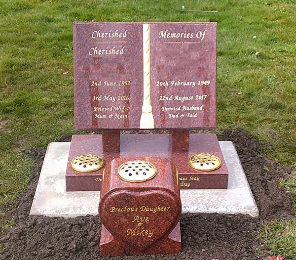 The Book with heart vase memorial headstone