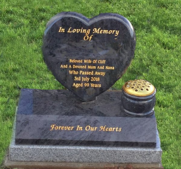The heart and vase memorial headstone for cremations