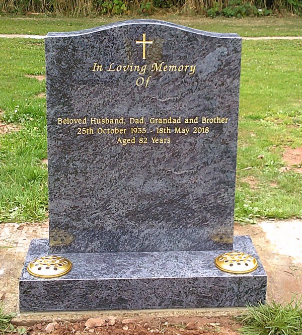 The Saddle memorial with gold cross hand painted memorial headstone